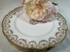 (4) LS&S/PL Limoges  9.5" DINNER PLATES w/Pink Rose Swags & Wreaths