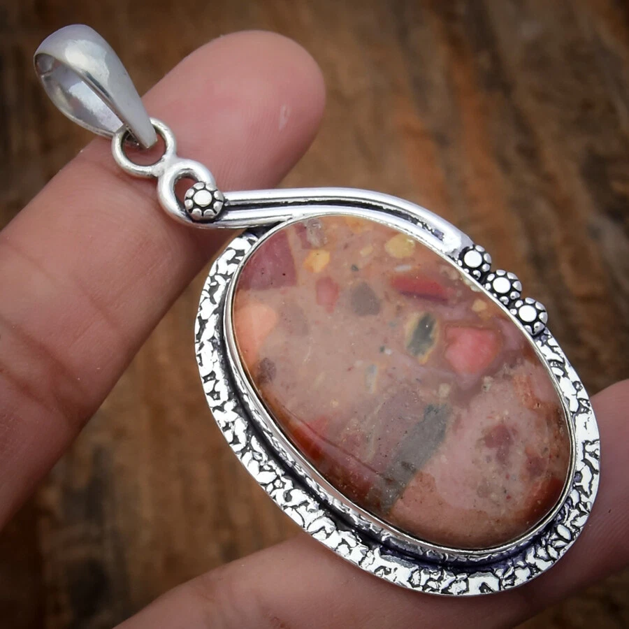 Fantastici Uccello Occhio Diaspro Gemma 925 Argento Sterling Mano Ciondolo 7.1cm - Immagine 2 di 3