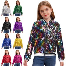 US Kids Girls Outerwear Solid Color Coat Hip-Hop Baseball Jackets Long Sleeve