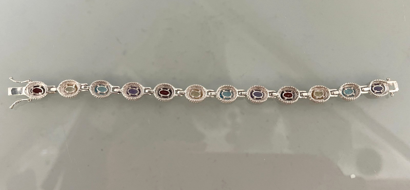 Sterling Silver Oval Multi-Gemstone Bracelet, 7" - image 8