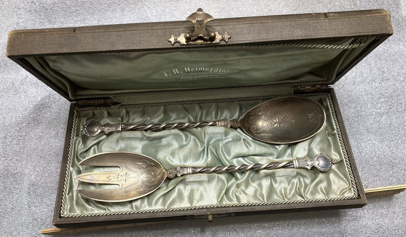 c1885 Wiesbaden Germany J.H. Heimerdinger 80% Silver Serving Fork and Spoon