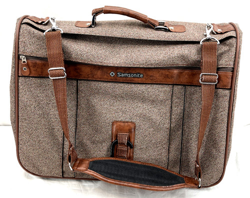 Vintage Samsonite Brown Tweed Wool Garment Shoulder Bag Bi-Fold Travel Luggage