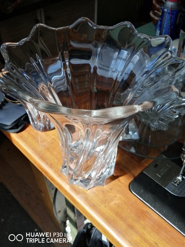 Rare VTG Val St Lambert Crystal Large Swung Vase 10" Tall 10.5" Diameter Signed - Picture 4 of 7