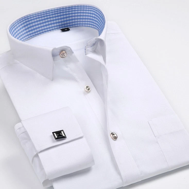 Mens Long Sleeves Shirts Dress Slim Fit French Cuff Formal With Cufflinks Shirts - Image 3 of 4