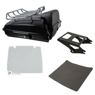 Black Razor Trunk Luggage Backrest Rack Mount Plate Fit For Harley Touring 14-26