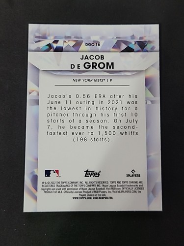 2022 Topps Chrome Update Diamond Greats - #16 - Jacob deGrom - New York Mets - Picture 2 of 2