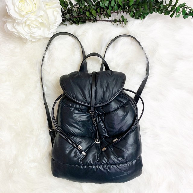Zara Womens Quilted Puffer Backpack Black Leather Straps eBay