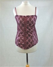 Camaieu Raspberry Floral Lace Detail Corset Stretch Top FR 4 UK XL NH9 NN 08