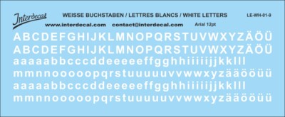 Buchstaben Arial 12 pt. Naßschiebebild Decal weiss 90x35mm INTERDECAL