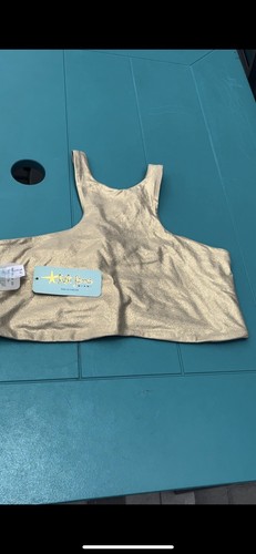 NWT Luli Fama Bikini Top Sporty Gold Unique L/XL D, DD, DDD $129 Stunning L@@K! - Picture 7 of 22