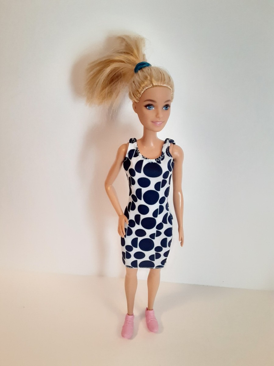 BARBIE Fashionistas Doll Blonde Hair Black & White Polka Dot Dress