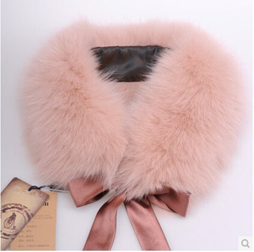 Women's Faux Fox Fur Collar Warmer Ladies Winter Fur Bib Fake Collar With Ribbon - Picture 11 of 18