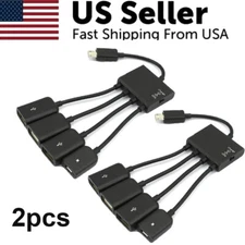 2Pcs Micro USB Charging OTG Hub Splitter Cable for Phone Android Tablet 4 In 1