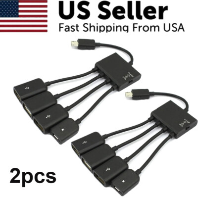 2Pcs Micro USB Charging OTG Hub Splitter Cable for Phone Android Tablet 4 In 1