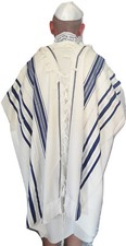 Kosher Tallit Talis Prayer Shawl 100 Wool 43X63"/110x160cm Blue silver stripes