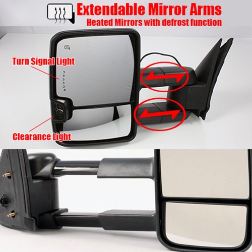 For 14-17 Silverado Power+Heated Smoke Sequential Signal Trailer Towing Mirrors - Picture 2 of 7