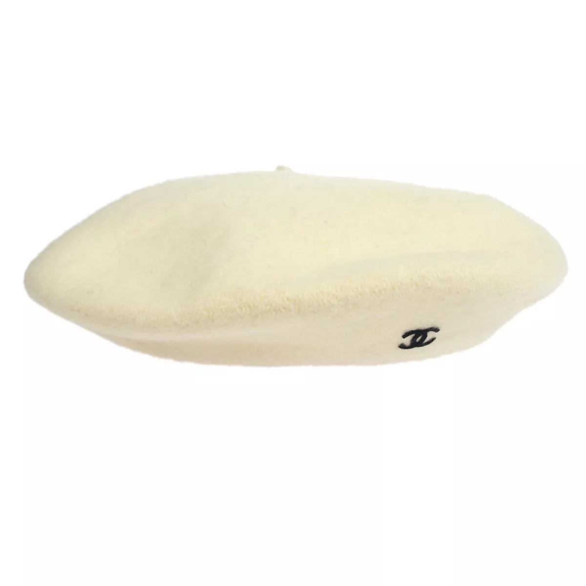 CHANEL CC Logos Hat Beret Ivory Women's Accessories Authentic 56402