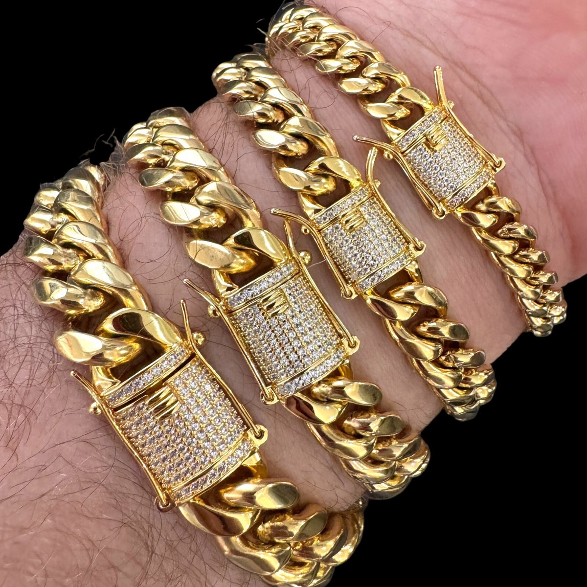 Real Miami Cuban Link Bracelet 1ct CZ Iced Clasp 14k Gold Plated