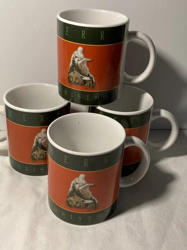 Set of  4 St. Nicholas Christmas Traditions SANTA CLAUS Coffee Cups MUGS Vintage