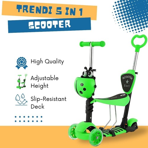 Scooter para niños 5 en 1, 3 ruedas Scooter para bebés Patinete Patinete Asiento extraíble LED - Imagen 13 de 13