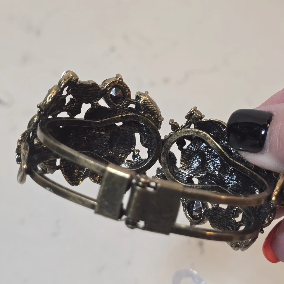 Brazalete Anthropologie Floral Brazalete Abrazadera Estilo Bling Tono Bronce Gris Cristal Foto 4 de 4