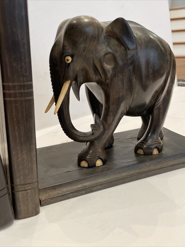 PAIR OF ANTIQUE CARVED EBONY ELEPHANT BOOKENDS - Picture 10 of 10