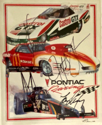 JOHN FORCE LARRY DIXON J YATES NHRA SIGNED VTG PONTIAC DRAG RACING PHOTO AD