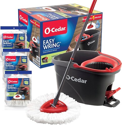 O-Cedar Easy Wring Spin Mop & Bucket Floor Cleaning System with 3 Extra Refills