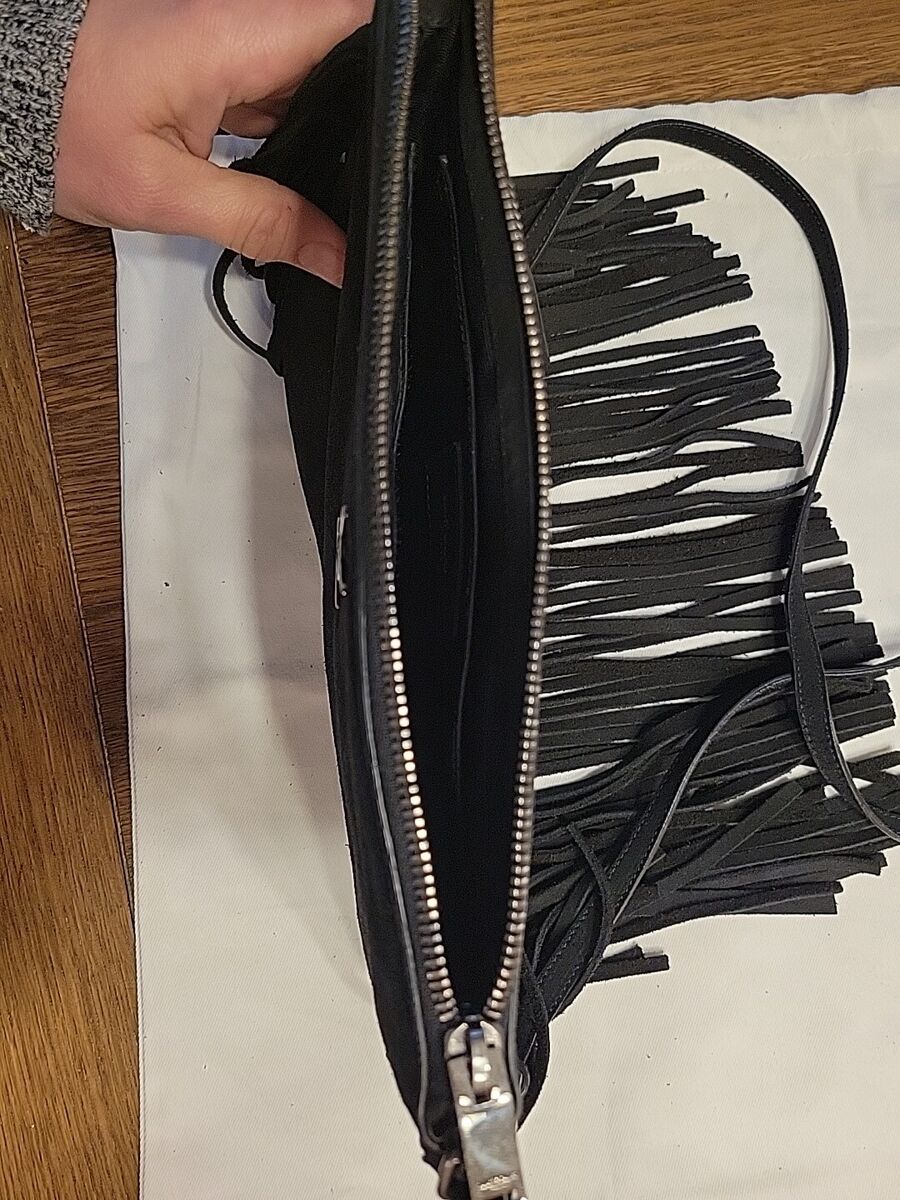 YSL Saint Laurent Suede Bag Fringe Rare Black Color Metal YSL Saint Laurent Suede Bag Fringe Rare Black Color Metal