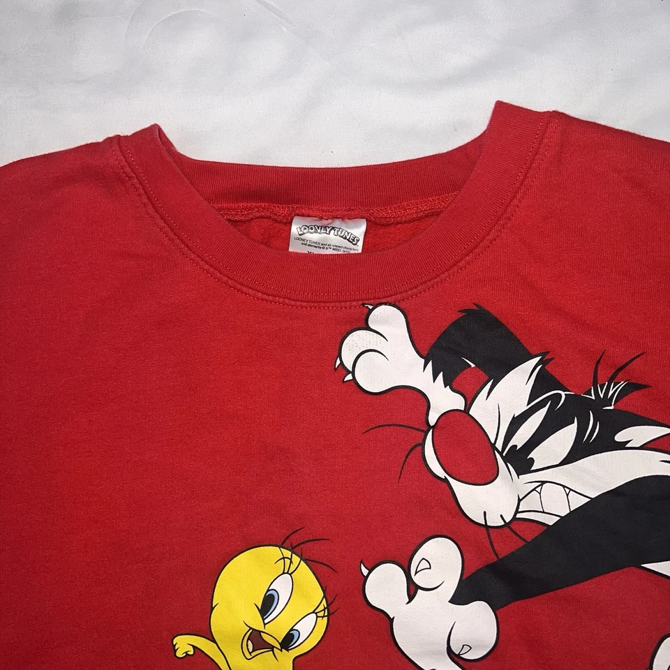 Sudadera Looney Tunes Juvenil Talla XL 15-17 Roja Envolvente Gráfico Pullover Foto 4 de 4