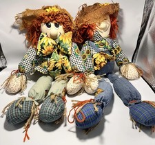 2pcs Vtg. Country / Cottage Collectible Rag Doll ScareCrow Primitive Cloth
