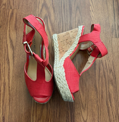 Antonio Melani Maree T-Strap Sandals Cork Wedge Espadrilles Coral Size 6M