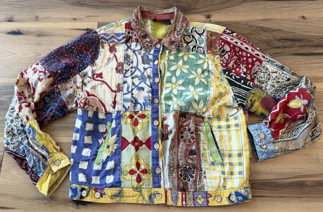 Sacred Threads Patchwork Jacket Boho Quilted Cotton Festival Hippie Coat M