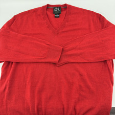 Jos A Bank V Neck Merino Sweater Men's XL Traveler Wool Knit Pullover Red