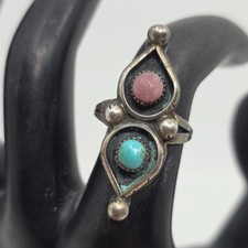 Zuni Sterling Silver Snake Eye Turquoise Ring Native American Size 7