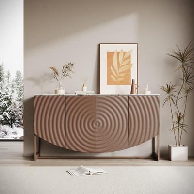 3D Wave Texture Sideboard Modern Buffet Cabinet Luxury Storage Furniture for