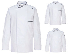 x3 Mens White Portwest Surrey L/Sleeved Chefs Jacket Tunic Size Large