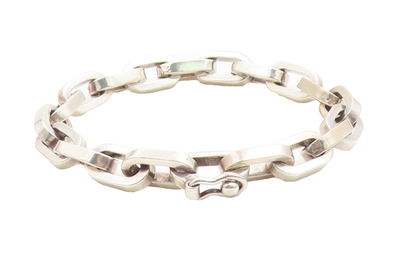 925 Sterling Silver Vintage Bracelet Modernist Interlocking Oval
