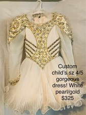 Custom White pearl/gold little girls pageant dress
