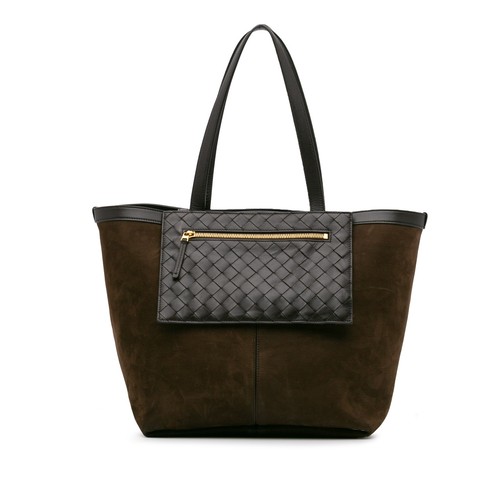 Authenticated Bottega Veneta Medium Suede and Nappa Intrecciato Flip Flap Tote