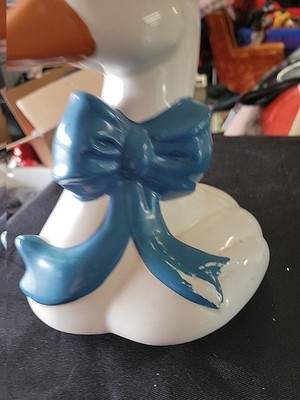 Vtg Mother Goose Ceramic Cookie Jar White/Blue Ribbon Cottage Core Replacement 