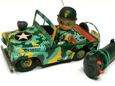 Vintage Japanese Tin Toy Jeep US Army Military Remote Control Car