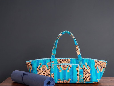 Türkis Gesteppt Tiger Aufdruck Yogamatte Tasche: Indisch Handmade Baumwolle