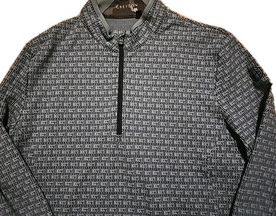 Greyson Monogram Jacquard 1/4 Zip Pullover Size M Geometric Blue Green Golf
