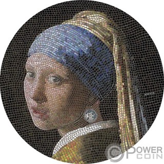 GIRL PEARL EARRING Great Micromosaic Passion 3 Oz Silber Münze 20$ Palau 2019