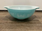 Pyrex Amish Butter Print 444 Cinderella Mixing Bowl Turquoise Has Chip 4 QT USA