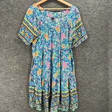 SheIn Dress Women 0XL Blue Floral Shift Midi Short Sleeve Round Neck Casual