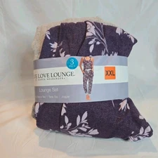 Live Love Lounge Women's Size XXL 3 Piece Gray & Purple Floral Print Lounge Set