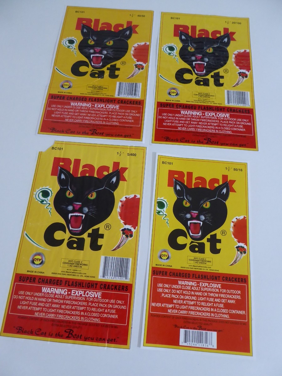 4 DIFFERENT ORIGINAL FIRECRACKER FIREWORKS BRICK LABELS BLACK CAT