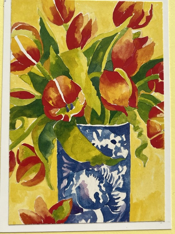 Tulips In Chinoiserie Vase Dimensional Notecards (8) Handcrafted 